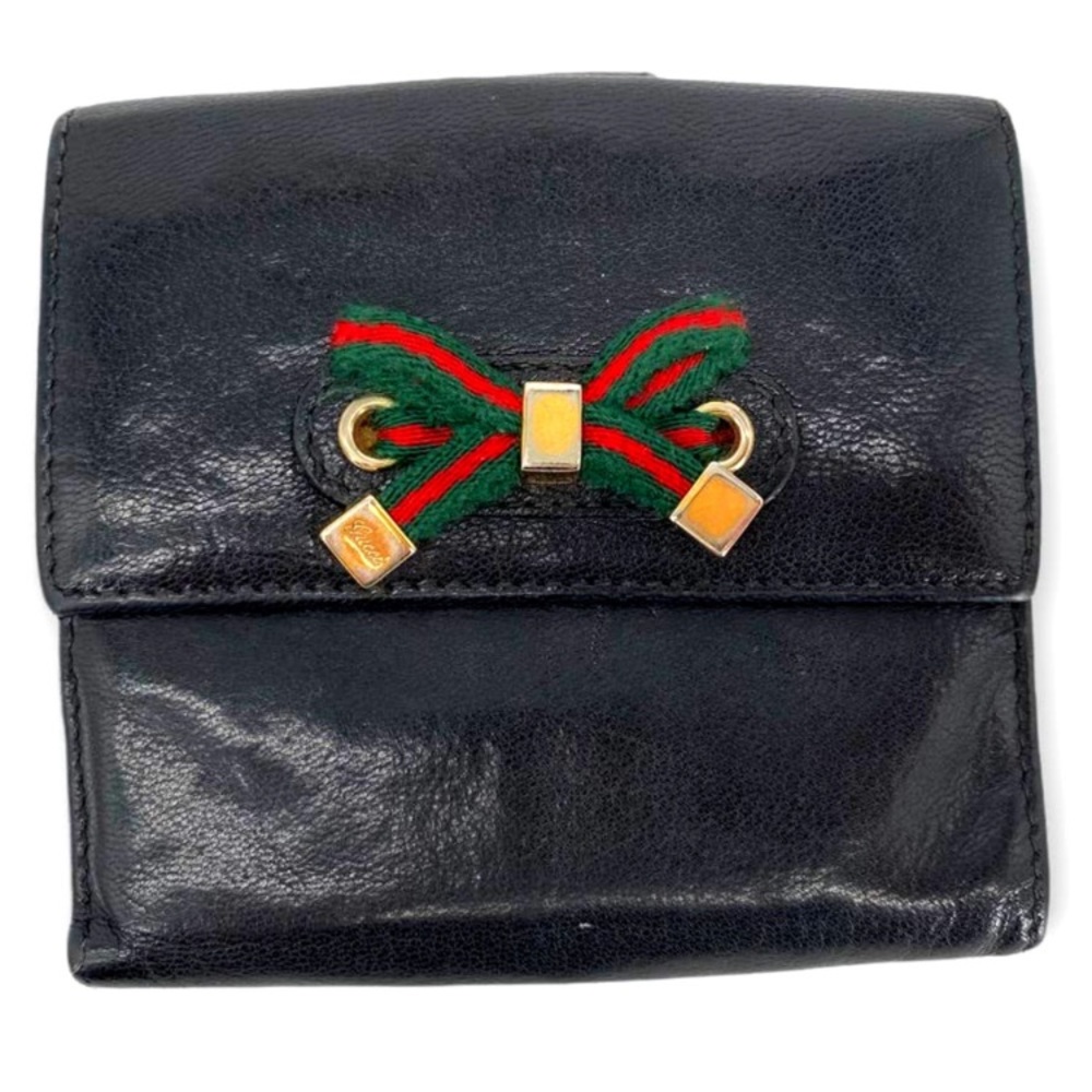 Gucci Black Leather Wallet with Red and Green Ribbon Bow